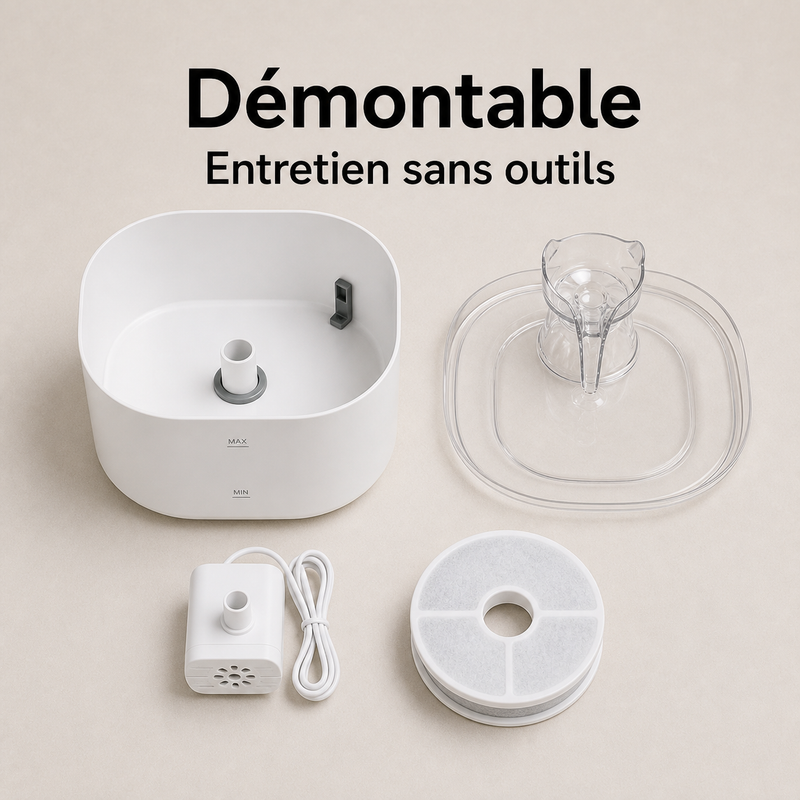 Entretien simple démontable — Fontaine à eau compacte blanche pour chat – 2,2 L