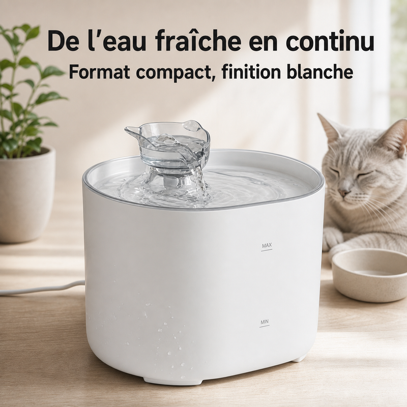 Fontaine à eau compacte blanche pour chat – 2,2 L — vue produit