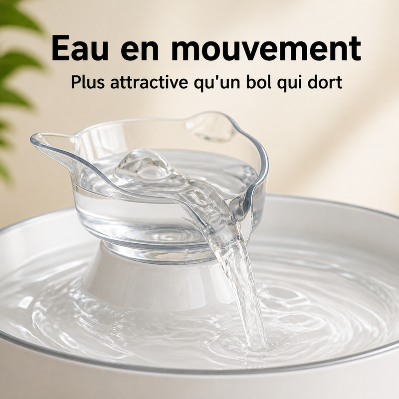 Eau en circulation — Fontaine à eau compacte blanche pour chat – 2,2 L