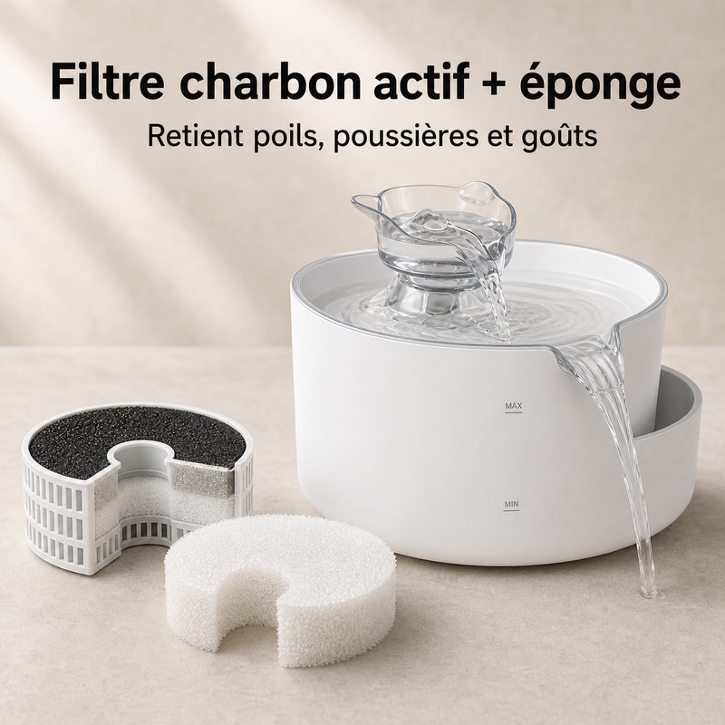 Eau filtrée propre — Fontaine à eau compacte blanche pour chat – 2,2 L
