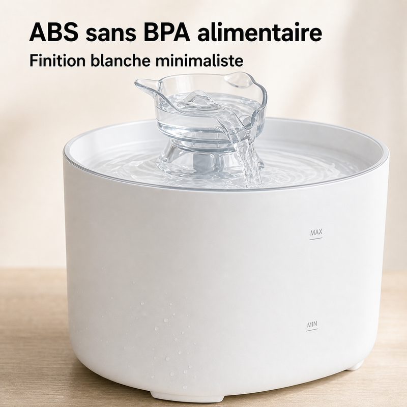 Matériaux sains — Fontaine à eau compacte blanche pour chat – 2,2 L