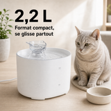 Format et capacité — Fontaine à eau compacte blanche pour chat – 2,2 L