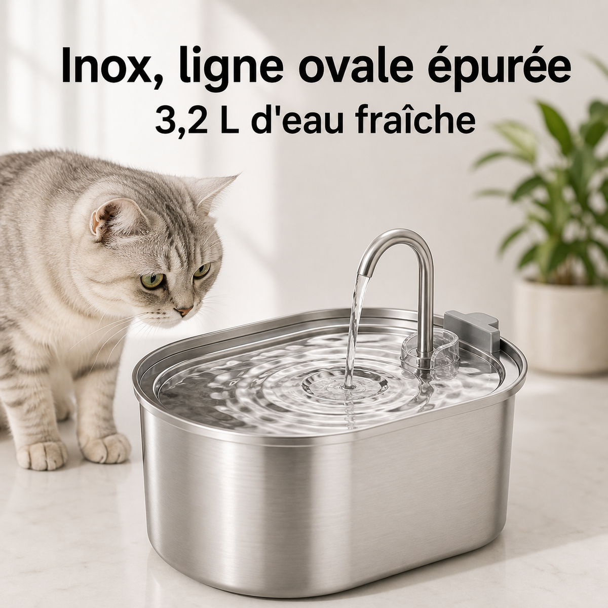 Fontaine inox ovale 3,2 L — vue produit