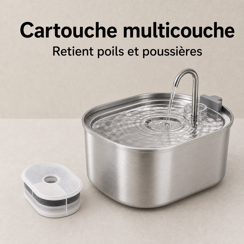 Eau filtrée propre — Fontaine inox ovale 3,2 L