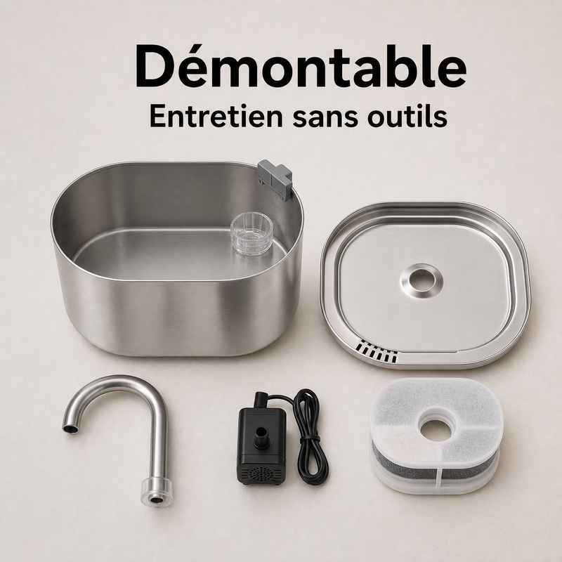 Entretien simple démontable — Fontaine inox ovale 3,2 L