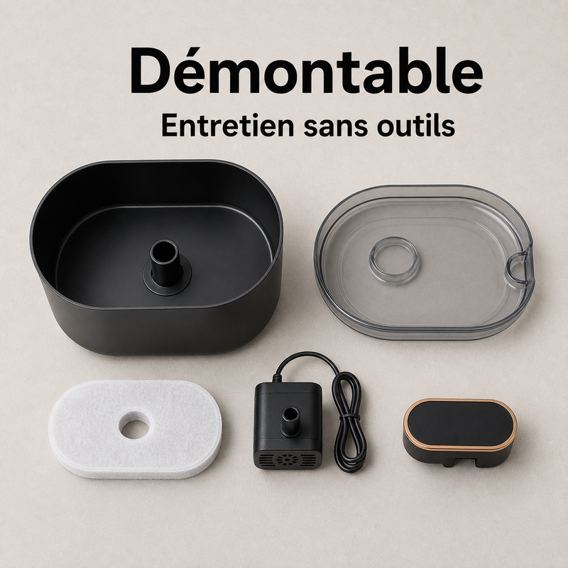 Entretien simple démontable — Fontaine à eau à écoulement doux noir — 3 L