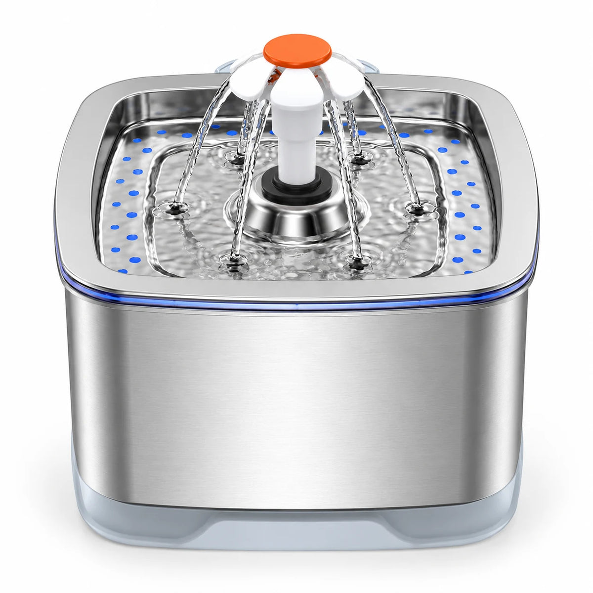 Fontaine à eau pour chat en inox carrée 2,5 L, fontaine fleur à jets en couronne avec liseré LED Image
