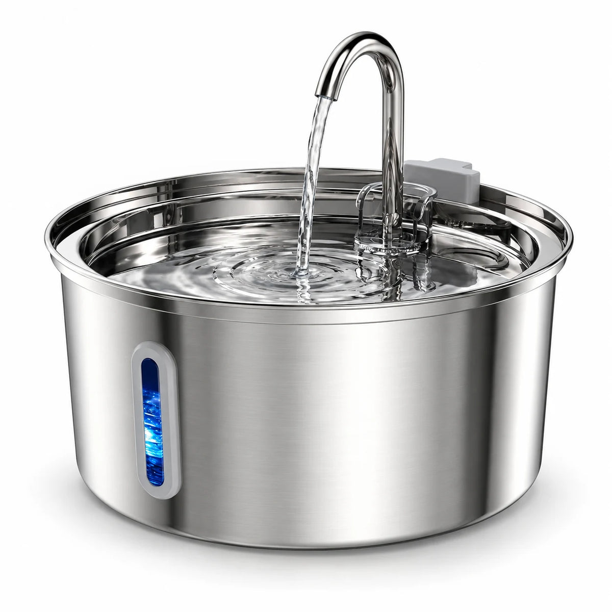 Fontaine à eau pour chat en inox ronde 3,2 L avec bec robinet et hublot LED