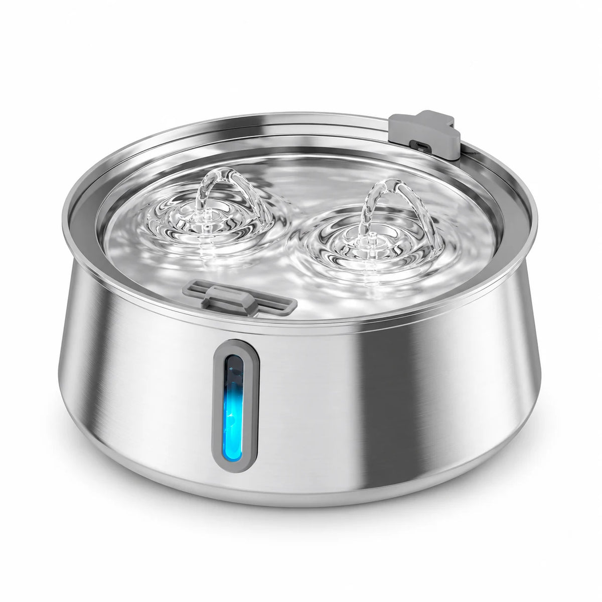 Fontaine à eau pour chat en inox ronde 3,2 L à double filet croisé et hublot LED