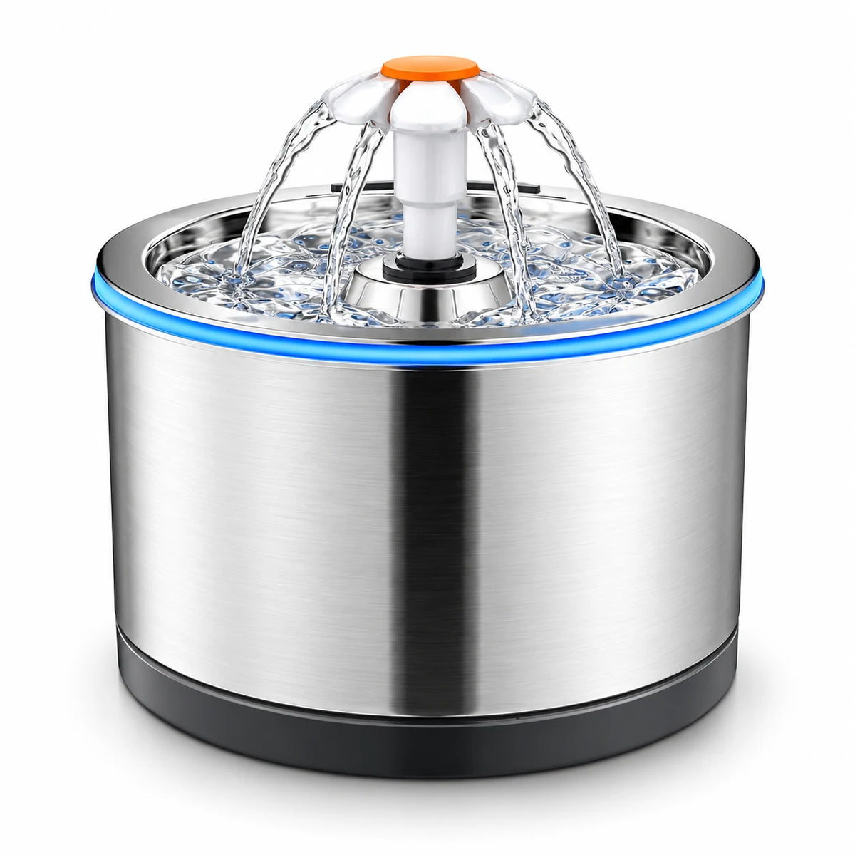 Fontaine à eau pour chat en inox ronde 3 L, fontaine fleur à jets en couronne avec anneau LED Image