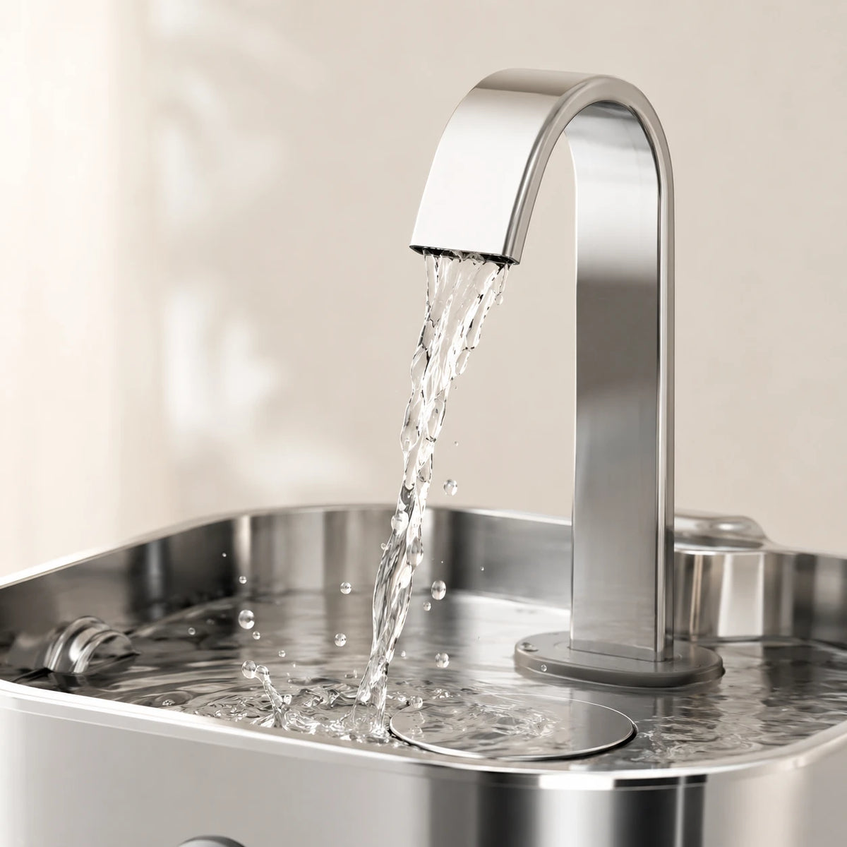 Fontaine inox bec robinet arche carrée 2,2 L - filet d'eau en marche
