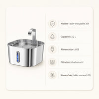 Fontaine inox bec robinet arche carrée 2,2 L - caractéristiques techniques