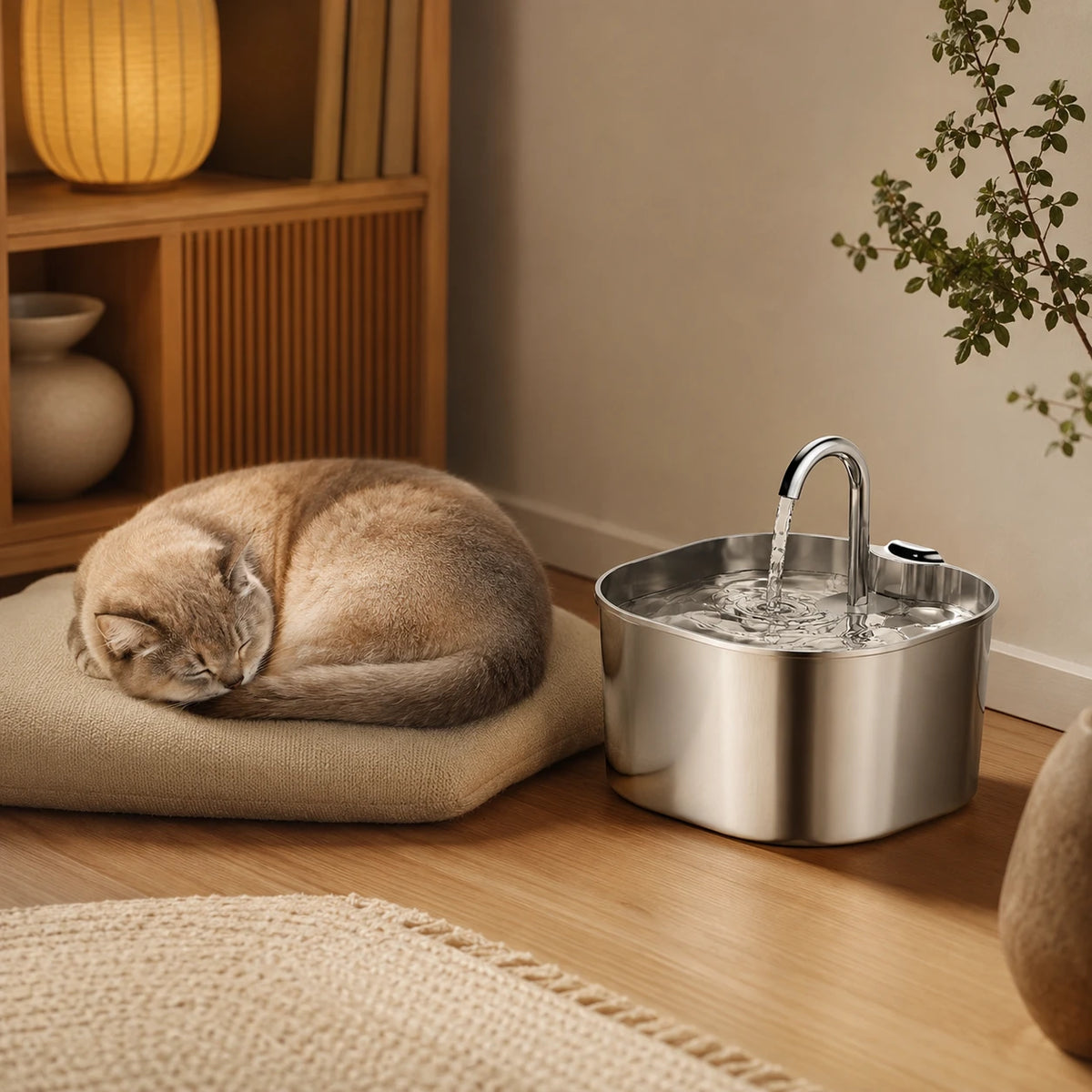Fontaine inox bec robinet carré 2,2 L - silencieuse, chat qui dort