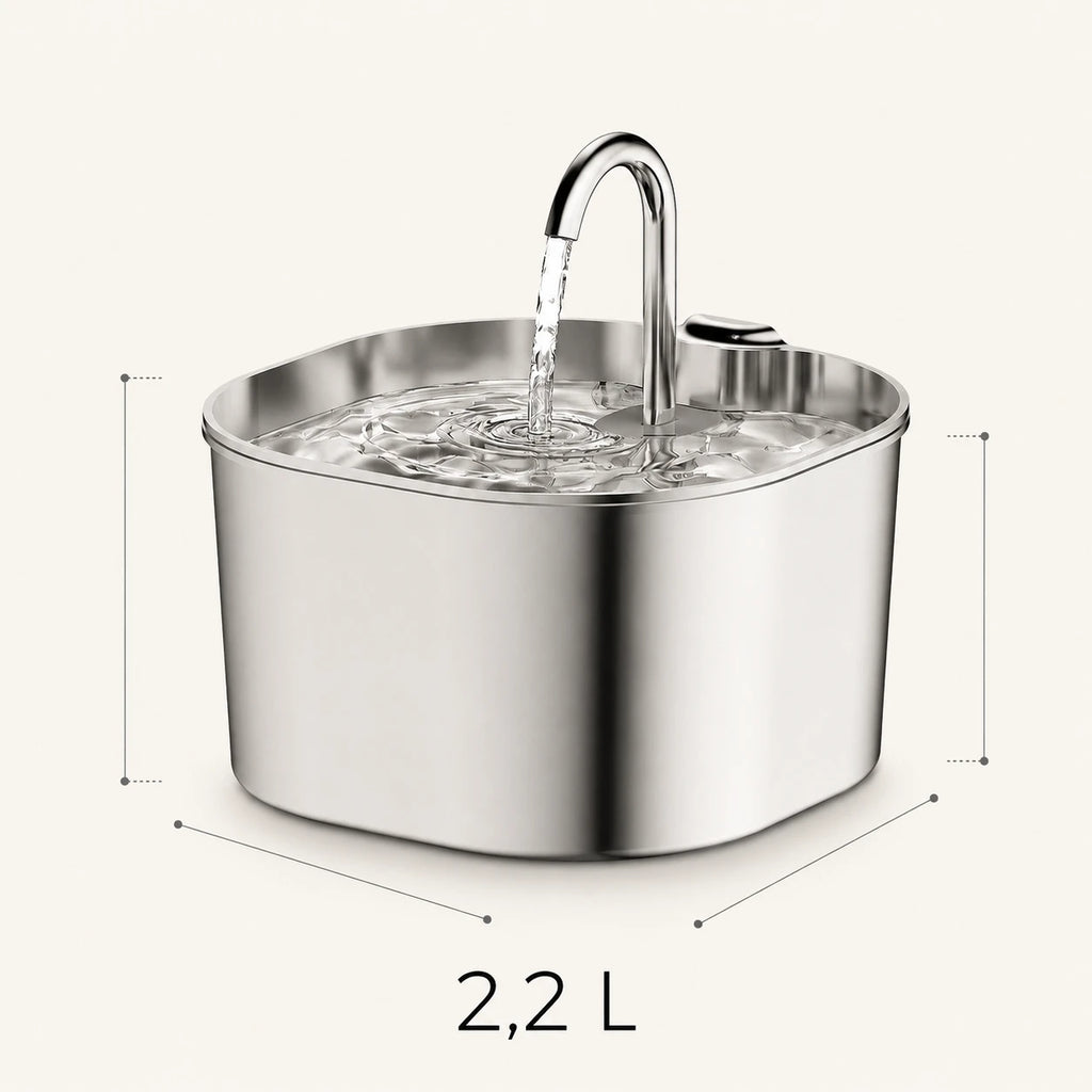 Fontaine inox bec robinet carré 2,2 L - dimensions et contenance 2,2 L