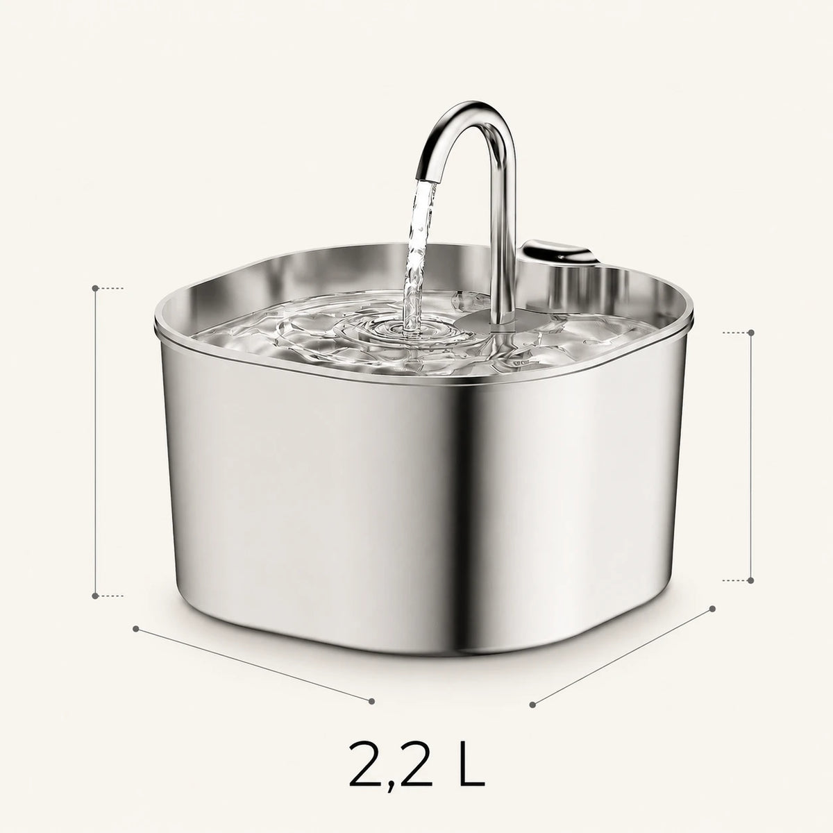 Fontaine inox bec robinet carré 2,2 L - dimensions et contenance 2,2 L