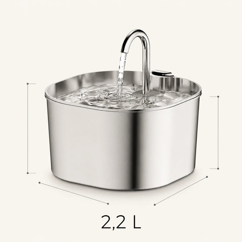 Fontaine inox bec robinet carré 2,2 L - dimensions et contenance 2,2 L