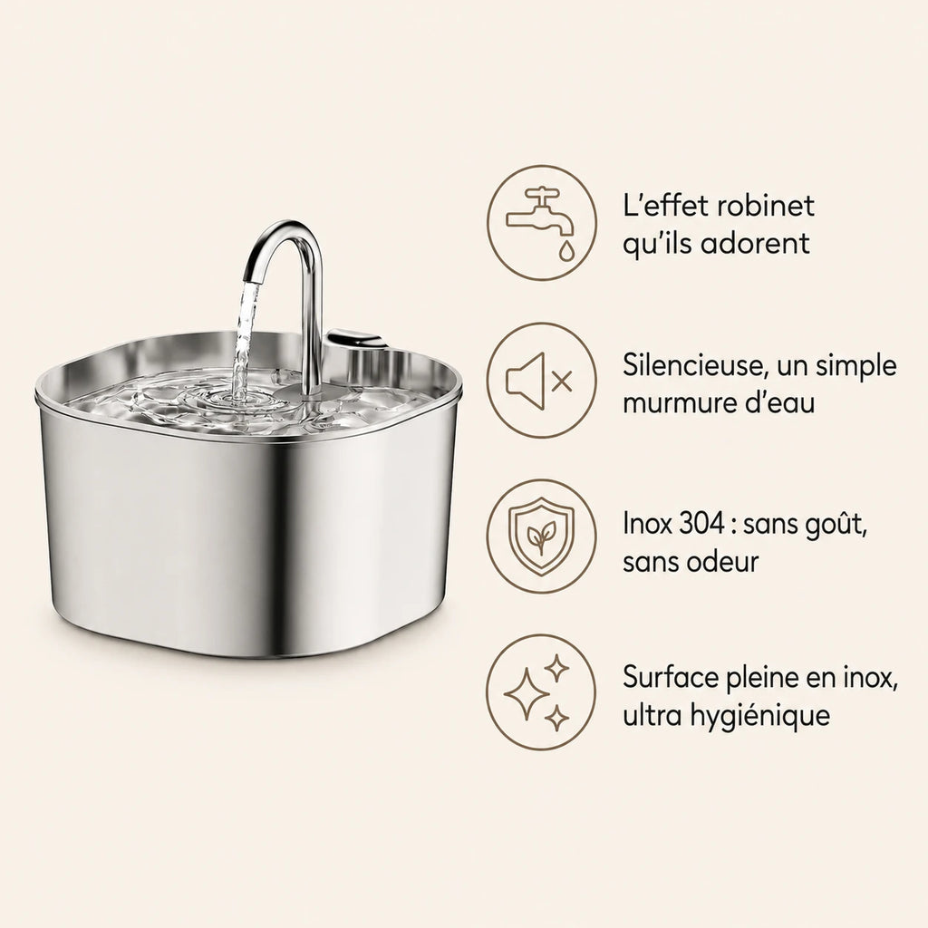 Fontaine inox bec robinet carré 2,2 L - bénéfices