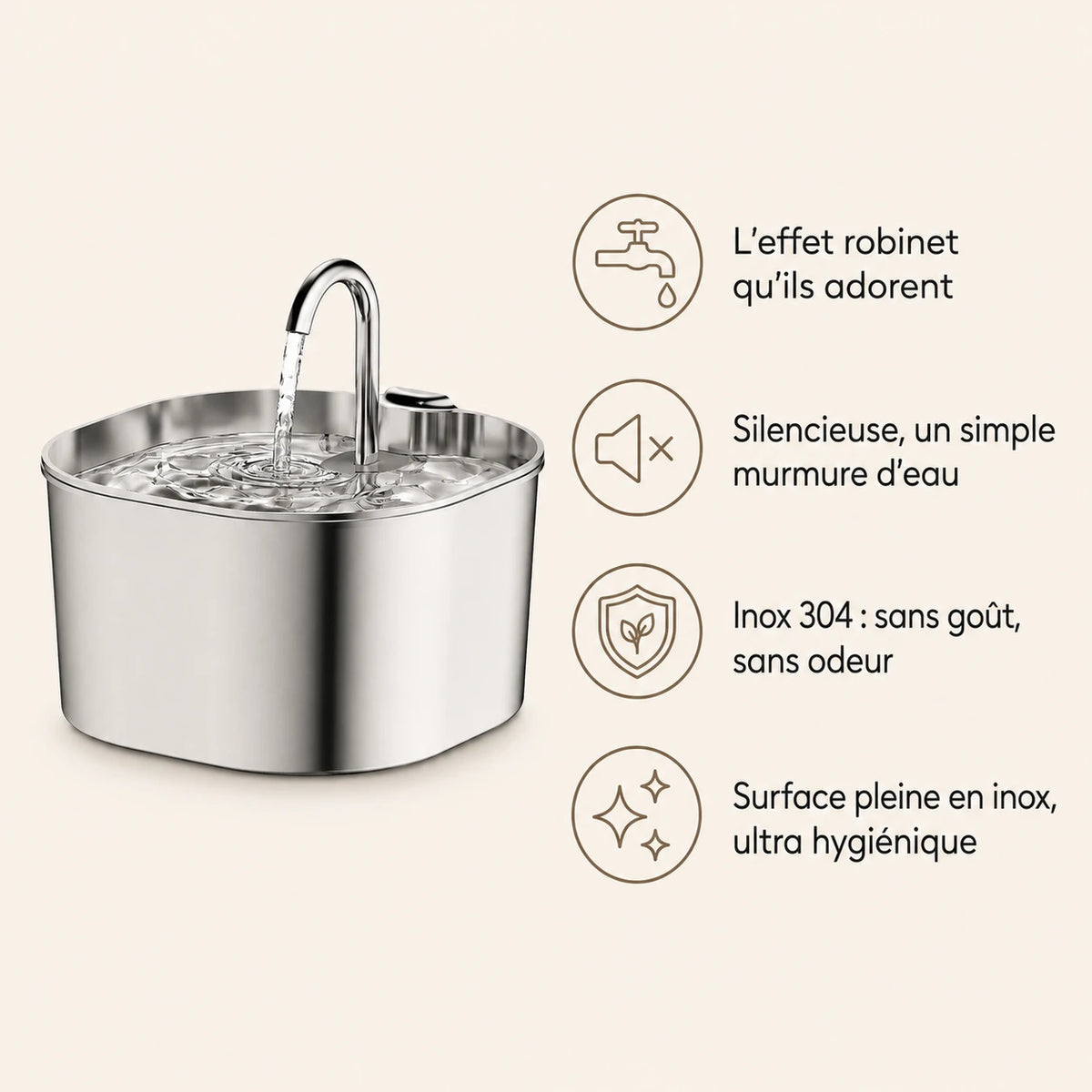 Fontaine inox bec robinet carré 2,2 L - bénéfices