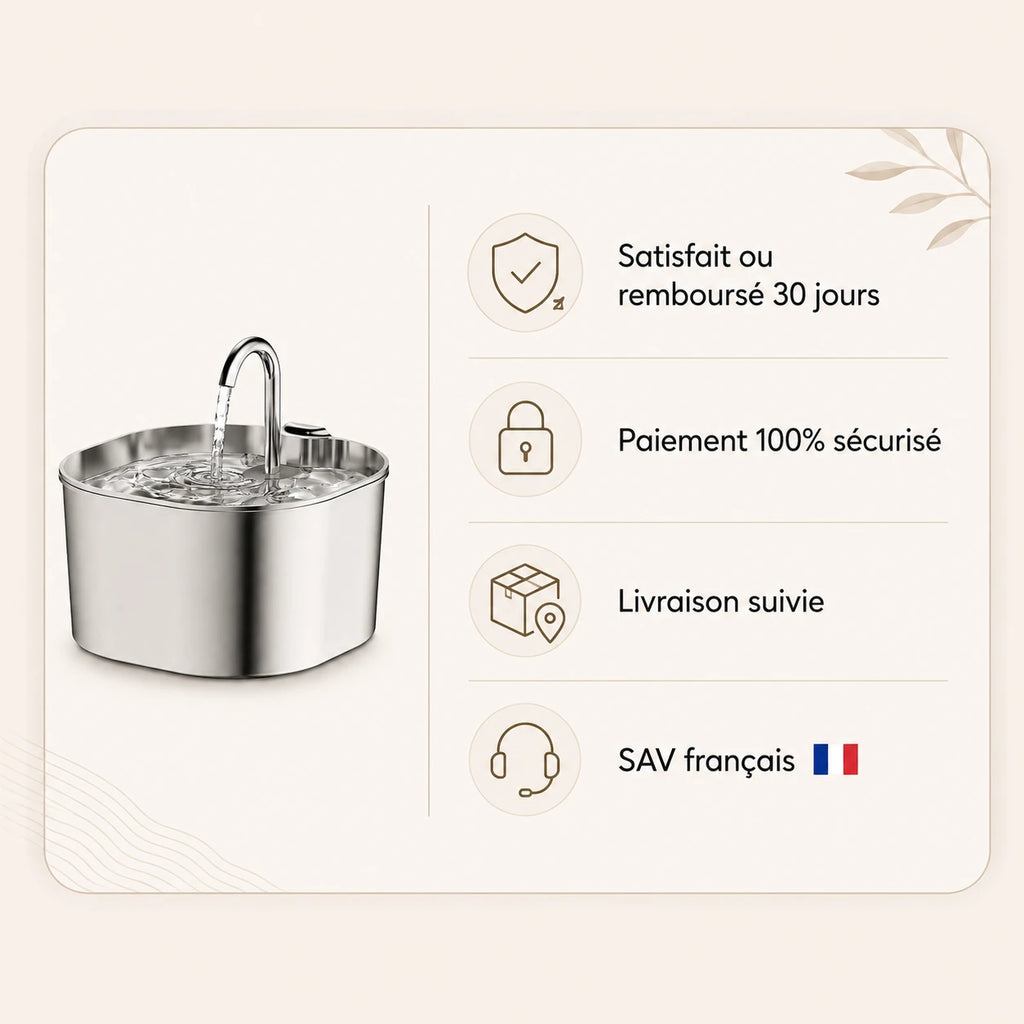 Fontaine inox bec robinet carré 2,2 L - garanties et SAV français