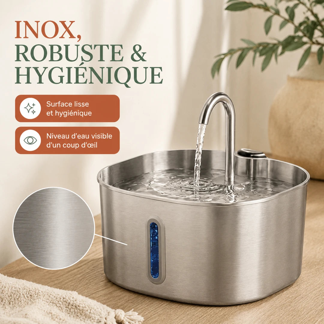 Inox brossé robuste et hygiénique, niveau d'eau visible