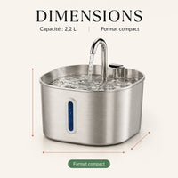 Dimensions fontaine inox bec robinet 2,2 L