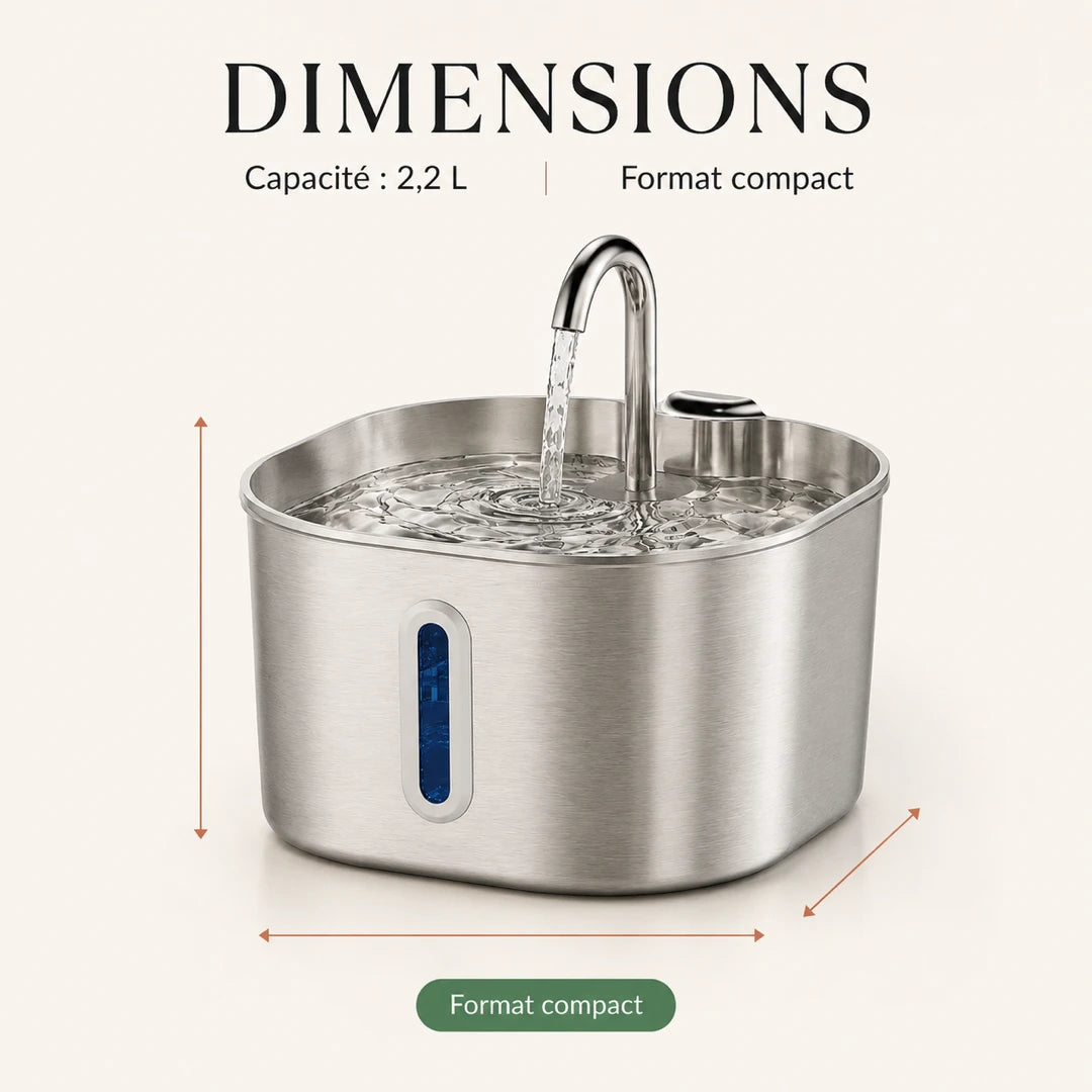 Dimensions fontaine inox bec robinet 2,2 L