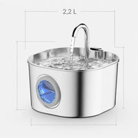 Fontaine inox bec robinet à hublot LED 2,2 L - dimensions et contenance 2,2 L