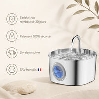 Fontaine inox bec robinet à hublot LED 2,2 L - garanties et SAV français