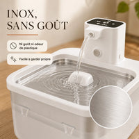 Plateau en inox brossé de la fontaine à eau blanche DownyPaws 2,5 L