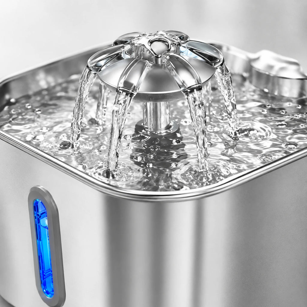Fontaine inox cascade fleur à hublot LED 2,2 L - cascade fleur en marche