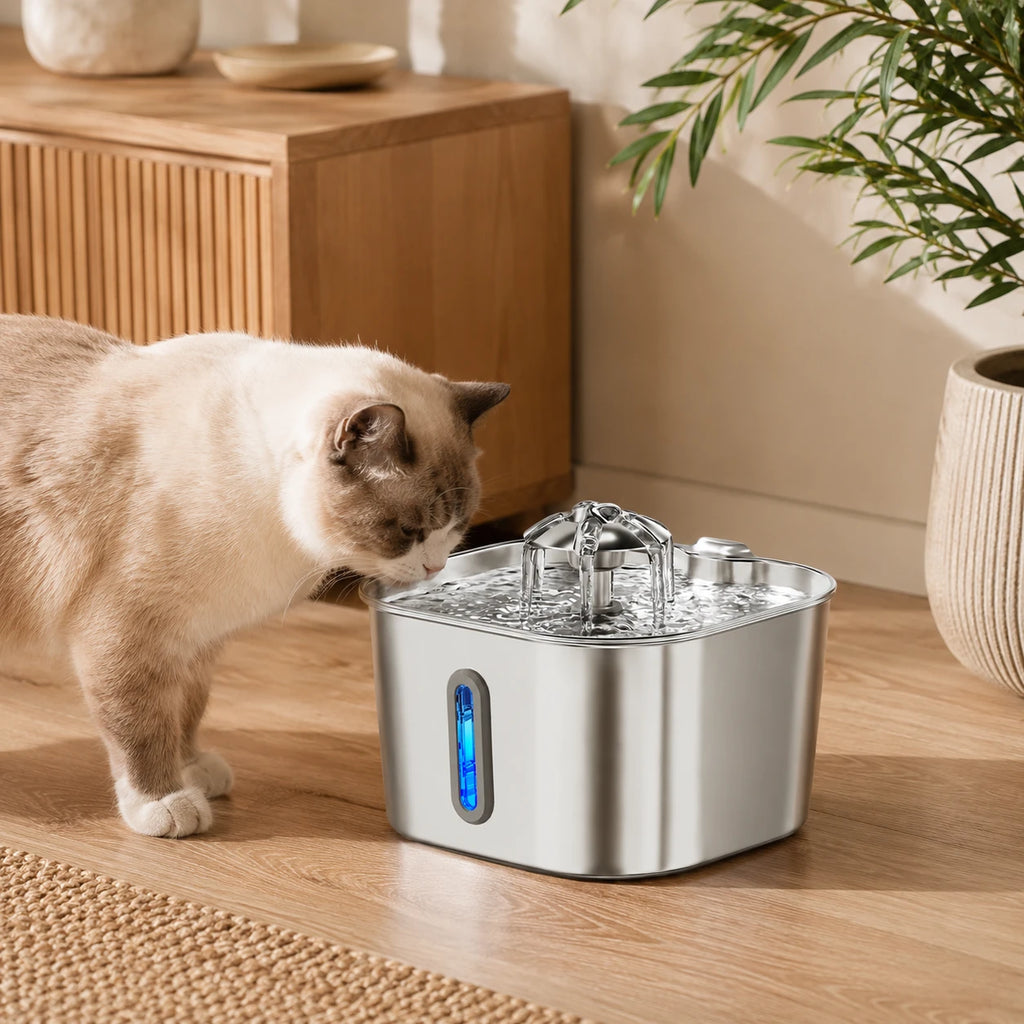Fontaine inox cascade fleur à hublot LED 2,2 L - en situation dans un intérieur