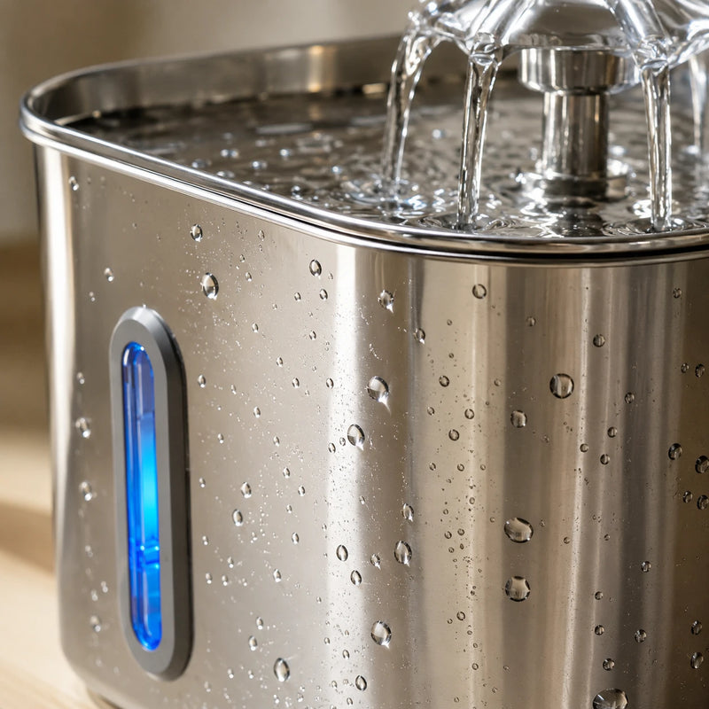 Fontaine inox cascade fleur à hublot LED 2,2 L - acier inoxydable 304