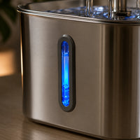 Fontaine inox cascade fleur à hublot LED 2,2 L - hublot LED niveau d'eau