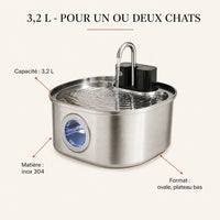 Fontaine à chat FlowArc 3,2 L en inox pour un ou deux chats