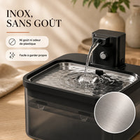 Plateau en inox brossé de la fontaine à eau noire 2,5 L pour chat