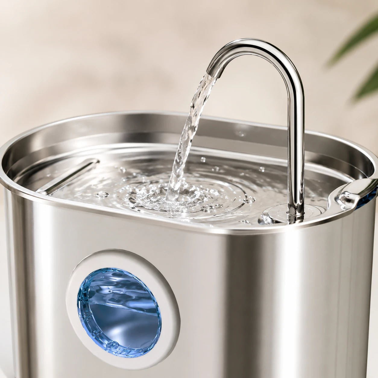 Fontaine inox ovale bec robinet à hublot LED 2,2 L - filet d'eau en marche Image