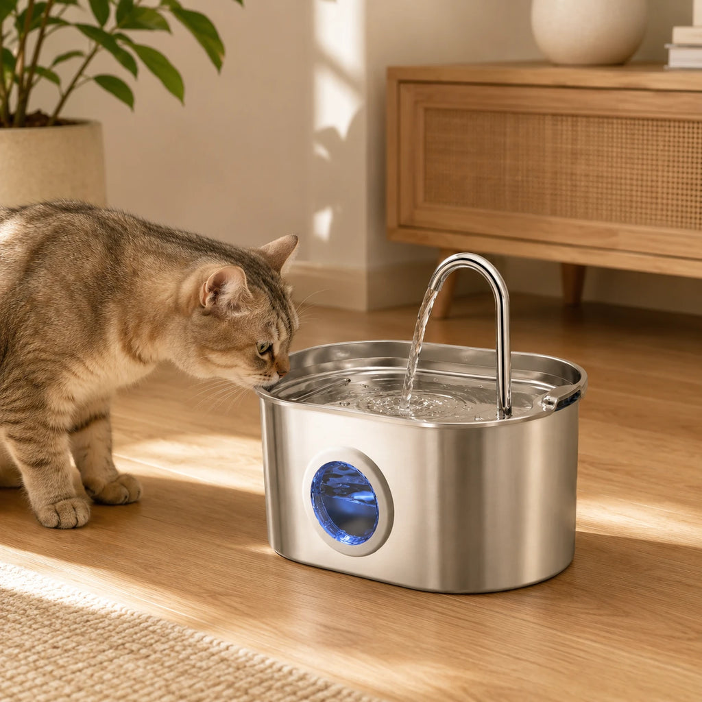 Fontaine inox ovale bec robinet à hublot LED 2,2 L - en situation dans un intérieur