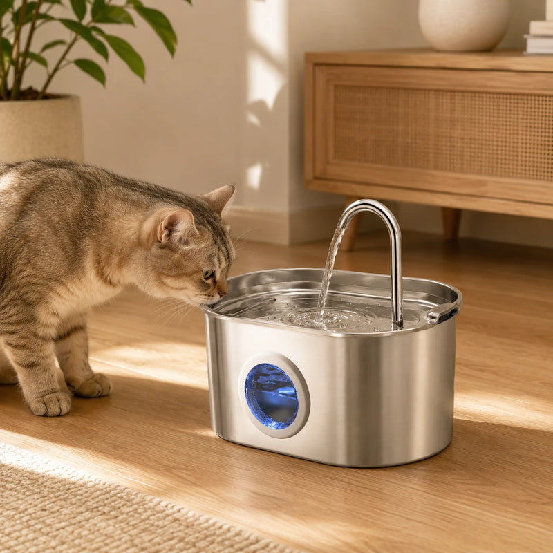 Fontaine inox ovale bec robinet à hublot LED 2,2 L - en situation dans un intérieur