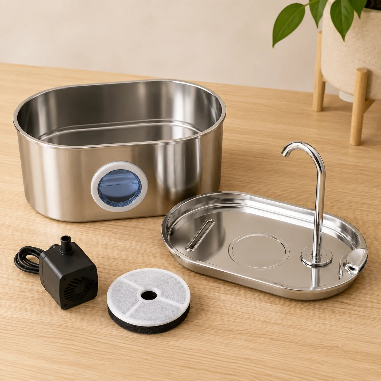 Fontaine inox ovale bec robinet à hublot LED 2,2 L - entretien facile, démontée Image
