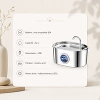 Fontaine inox ovale bec robinet à hublot LED 2,2 L - caractéristiques techniques