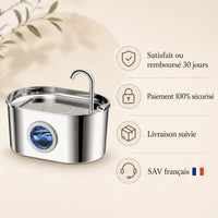 Fontaine inox ovale bec robinet à hublot LED 2,2 L - garanties et SAV français