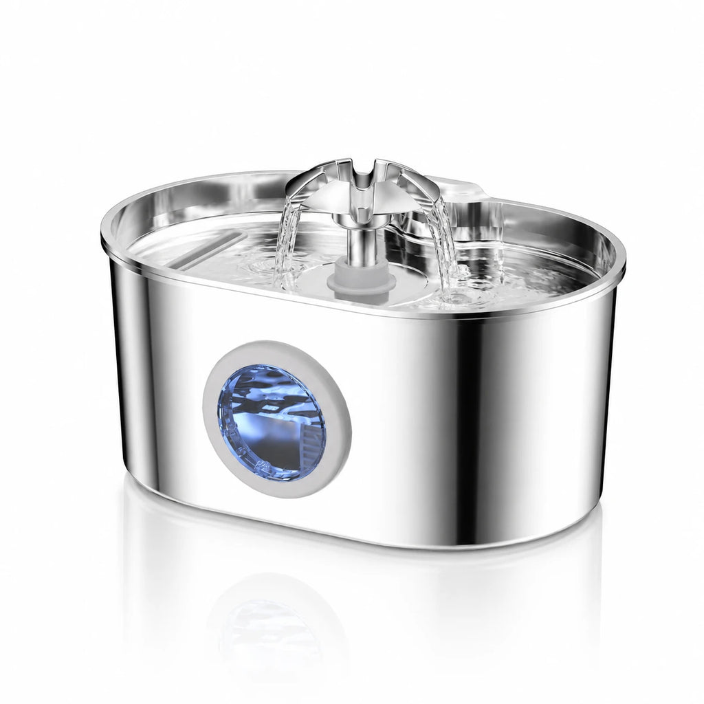 Fontaine inox ovale cascade fleur à hublot LED 2,2 L - vue principale