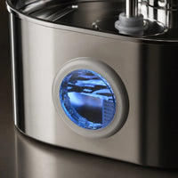 Fontaine inox ovale cascade fleur à hublot LED 2,2 L - hublot LED niveau d'eau