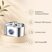 Fontaine inox ovale cascade fleur à hublot LED 2,2 L - garanties et SAV français