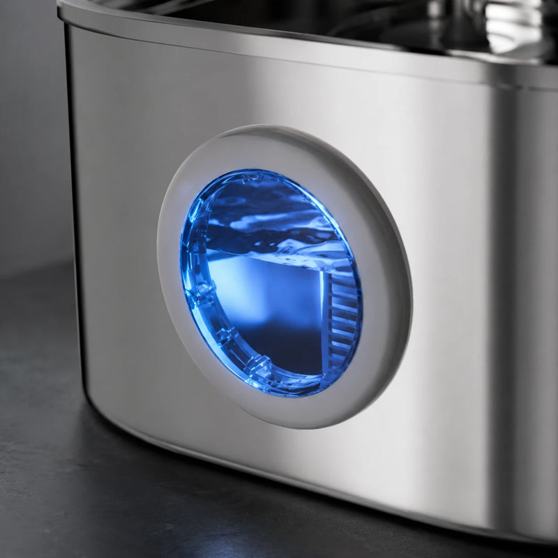 Fontaine inox ovale filet doux à hublot LED 2,2 L - hublot LED niveau d'eau