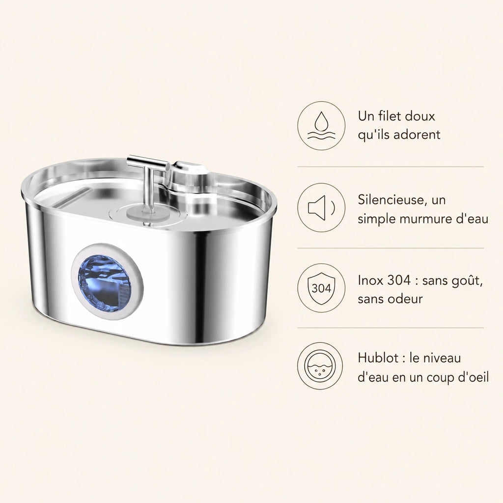Fontaine inox ovale filet doux à hublot LED 2,2 L - bénéfices