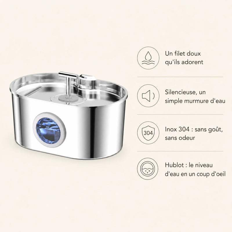 Fontaine inox ovale filet doux à hublot LED 2,2 L - bénéfices