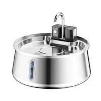 Fontaine à eau pour chat en inox sans fil ronde 4 L, bec robinet col-de-cygne et hublot LED