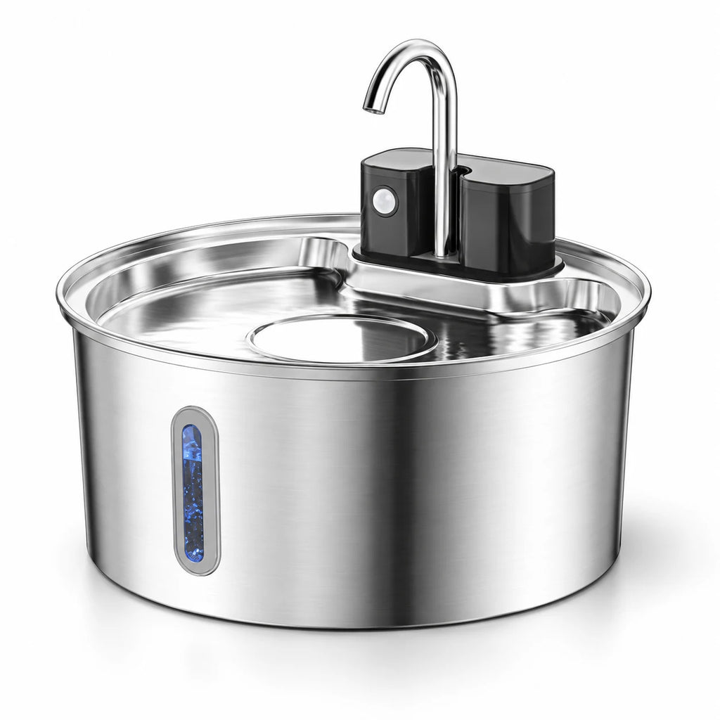 Fontaine à eau pour chat en inox sans fil ronde 7 L à bec robinet, grande capacité