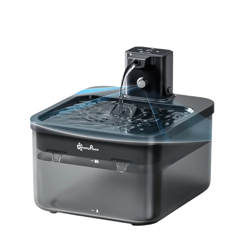 Fontaine à eau plastique noire DownyPaws 2,5L pour chat